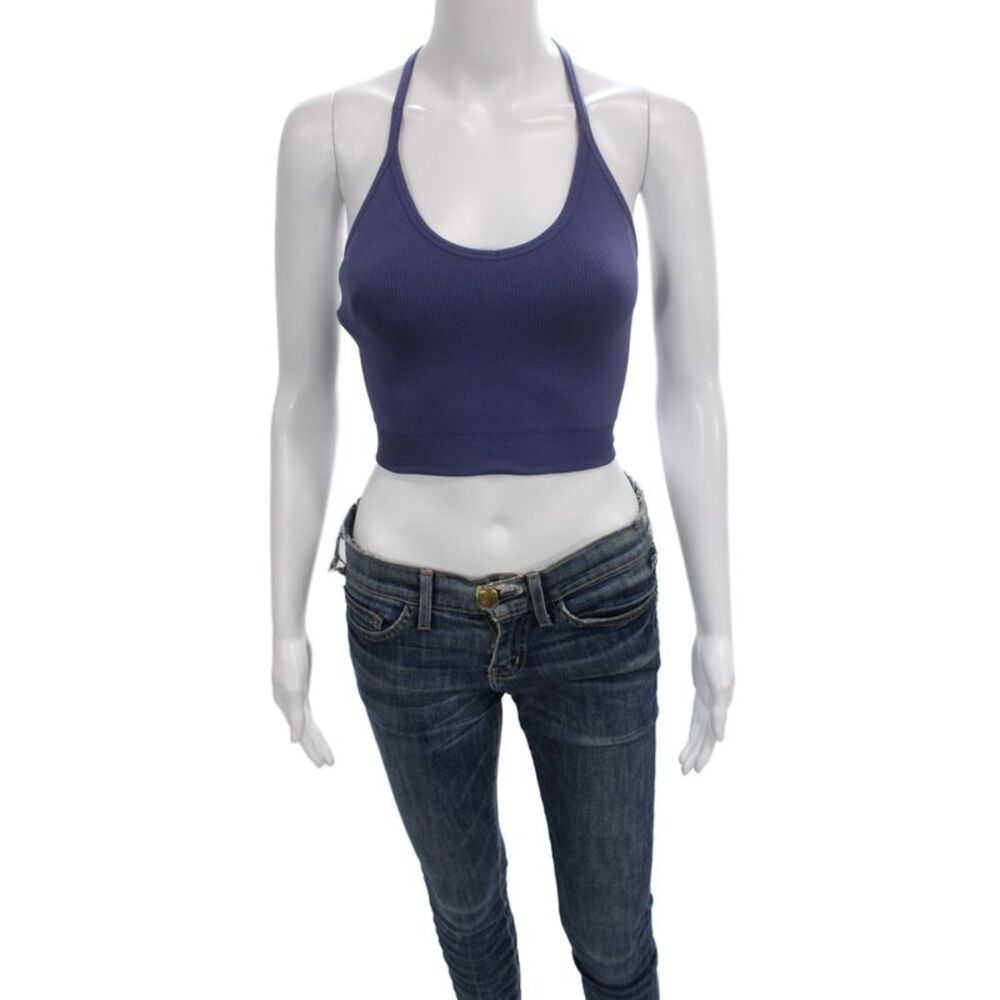 Spiritual Gangster Womens Spaghetti Strap Ribbed Knit Sports Bra Blue Size XS/S